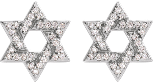 Platinum Round Natural Diamond Star of David Earrings - view 2