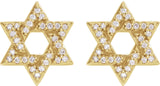 14K Gold Round Natural Diamond Star of David Earrings - Yellow Gold - view 2