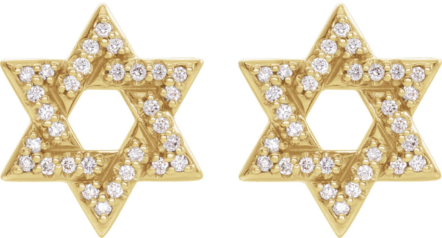 14K Gold Round Natural Diamond Star of David Earrings - Yellow Gold - view 2