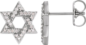 Platinum Round Natural Diamond Star of David Earrings