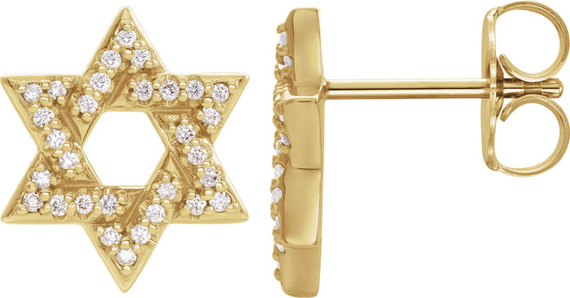 14K Gold Round Natural Diamond Star of David Earrings - Yellow Gold