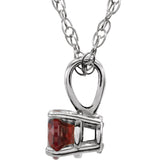 14K Gold Round Natural Mozambique Garnet Youth Birthstone Necklace or Pendant - White Gold - view 2