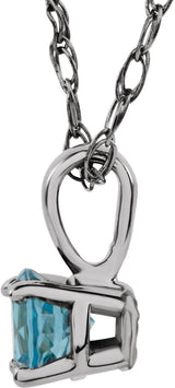 14K Gold Round Blue Zircon Youth Birthstone Necklace or Pendant - White Gold - view 2