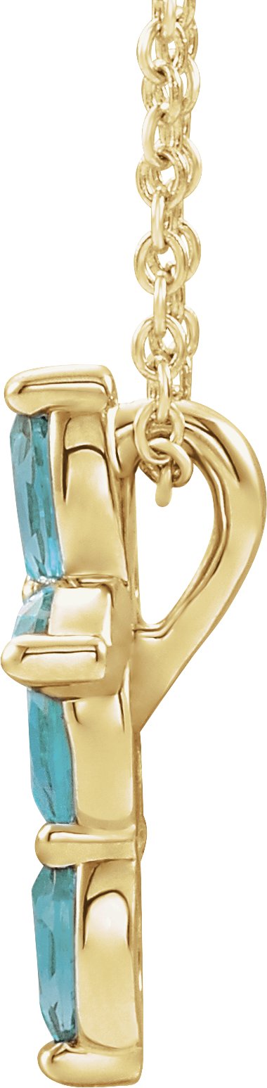 14K Gold Marquise Natural Blue Zircon Cross Necklace or Pendant - Yellow Gold - view 2