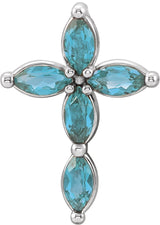 Platinum Marquise Natural Blue Zircon Cross Necklace or Pendant