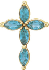 14K Gold Marquise Natural Blue Zircon Cross Necklace or Pendant - Yellow Gold