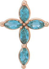 14K Gold Marquise Natural Blue Zircon Cross Necklace or Pendant - Rose Gold