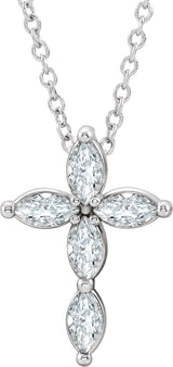 Platinum Marquise Natural Diamond Cross Necklace or Pendant