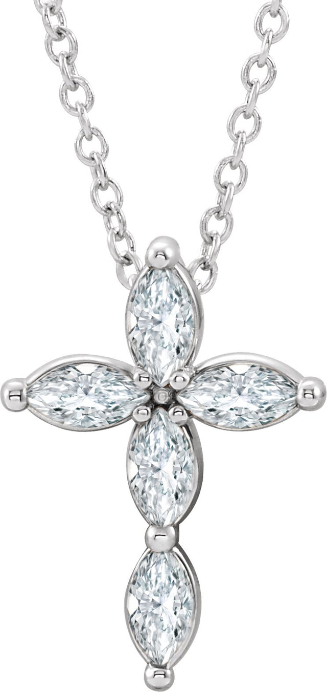 Platinum Marquise Natural Diamond Cross Necklace or Pendant