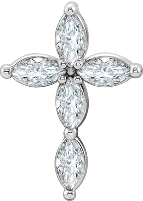 14K Gold Marquise Natural White Sapphire Cross Necklace or Pendant - White Gold