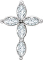 14K Gold Marquise Natural Diamond Cross Necklace or Pendant - White Gold