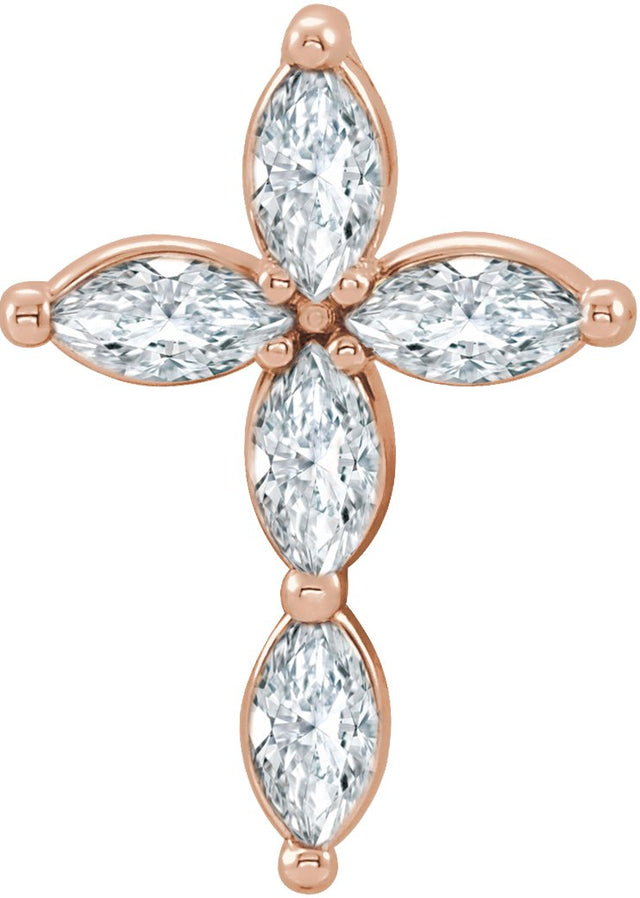 14K Gold Marquise Natural Diamond Cross Necklace or Pendant - Rose Gold