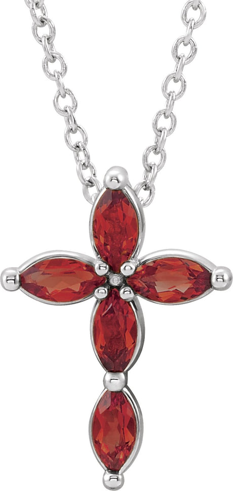Platinum Marquise Natural Mozambique Garnet Cross Necklace or Pendant