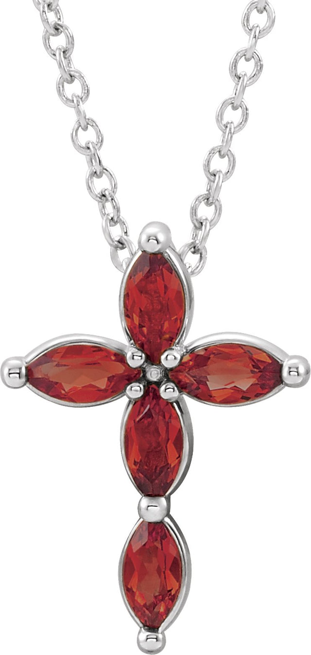 14K Gold Marquise Natural Mozambique Garnet Cross Necklace or Pendant - White Gold