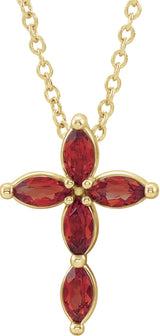 14K Gold Marquise Natural Mozambique Garnet Cross Necklace or Pendant - Yellow Gold