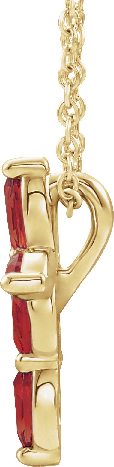 14K Gold Marquise Natural Mozambique Garnet Cross Necklace or Pendant - Yellow Gold - view 2