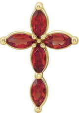 14K Gold Marquise Natural Mozambique Garnet Cross Necklace or Pendant - Yellow Gold