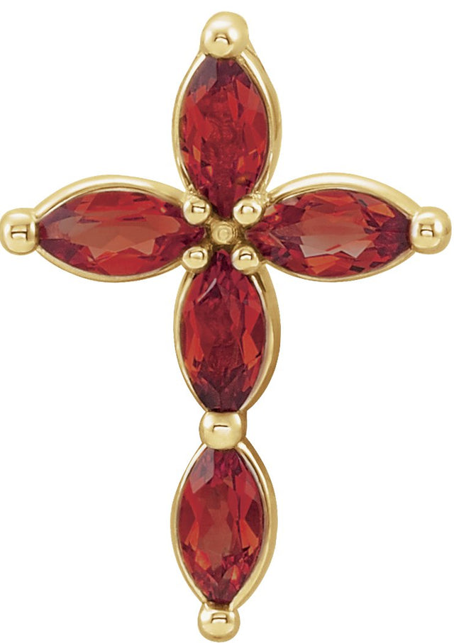 14K Gold Marquise Natural Mozambique Garnet Cross Necklace or Pendant - Yellow Gold
