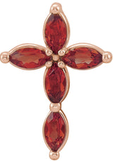 14K Gold Marquise Natural Mozambique Garnet Cross Necklace or Pendant - Rose Gold