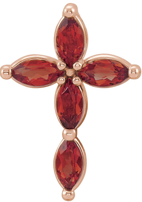 14K Gold Marquise Natural Mozambique Garnet Cross Necklace or Pendant - Rose Gold