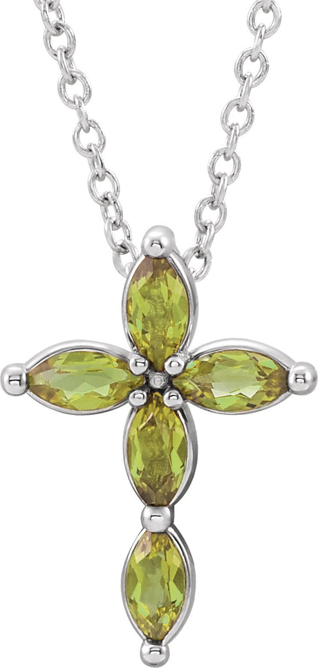 Platinum Marquise Natural Peridot Cross Necklace or Pendant