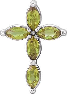 Platinum Marquise Natural Peridot Cross Necklace or Pendant