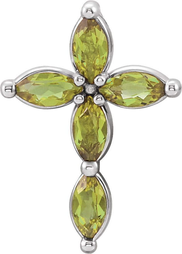 Platinum Marquise Natural Peridot Cross Necklace or Pendant