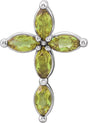 14K Gold Marquise Natural Peridot Cross Necklace or Pendant - White Gold
