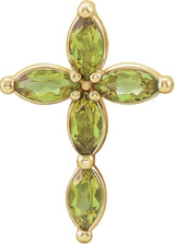 14K Gold Marquise Natural Peridot Cross Necklace or Pendant - Yellow Gold