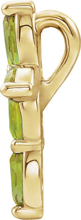 14K Gold Marquise Natural Peridot Cross Necklace or Pendant - Yellow Gold - view 2