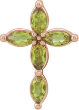 14K Gold Marquise Natural Peridot Cross Necklace or Pendant - Rose Gold