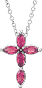 Platinum Marquise Natural Pink Tourmaline Cross Necklace or Pendant