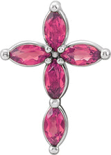 14K Gold Marquise Natural Pink Tourmaline Cross Necklace or Pendant - White Gold