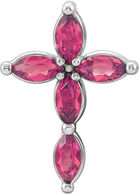 Platinum Marquise Natural Pink Tourmaline Cross Necklace or Pendant