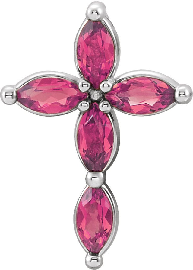 Platinum Marquise Natural Pink Tourmaline Cross Necklace or Pendant