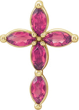 14K Gold Marquise Natural Pink Tourmaline Cross Necklace or Pendant - Yellow Gold