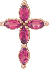 14K Gold Marquise Natural Pink Tourmaline Cross Necklace or Pendant - Rose Gold