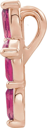 14K Gold Marquise Natural Pink Tourmaline Cross Necklace or Pendant - Rose Gold - view 2