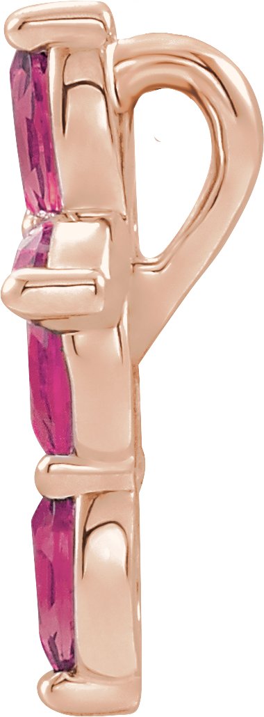 14K Gold Marquise Natural Pink Tourmaline Cross Necklace or Pendant - Rose Gold - view 2