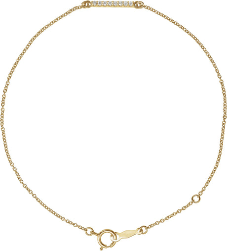 14K Gold Round Natural Diamond Accented Bar Bracelet – 12.7x2.3mm - Yellow Gold