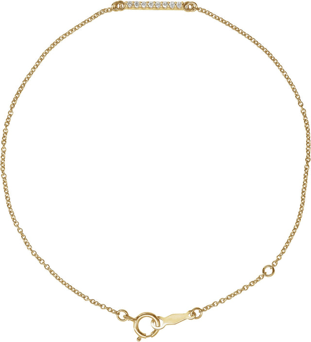 14K Gold Round Natural Diamond Accented Bar Bracelet – 12.7x2.3mm - Yellow Gold