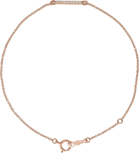 14K Gold Round Natural Diamond Accented Bar Bracelet – 12.7x2.3mm - Rose Gold