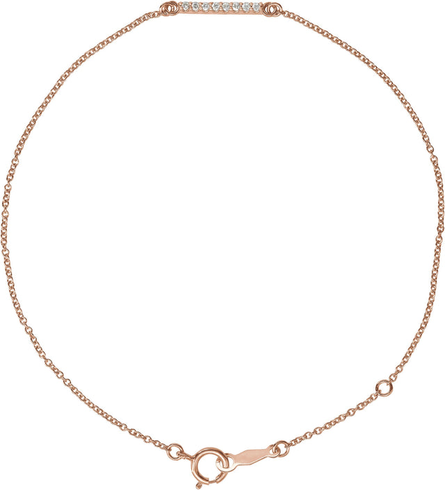 14K Gold Round Natural Diamond Accented Bar Bracelet – 12.7x2.3mm - Rose Gold
