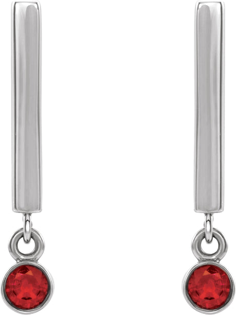 Platinum Round Natural Ruby Bezel-Set Bar Earrings - view 2