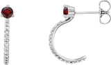 Platinum Round Natural Mozambique Garnet Accented J-Hoop Earrings
