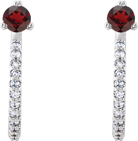 Platinum Round Natural Mozambique Garnet Accented J-Hoop Earrings - view 2