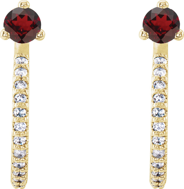 14K Gold Round Natural Mozambique Garnet Accented J-Hoop Earrings - Yellow Gold - view 2