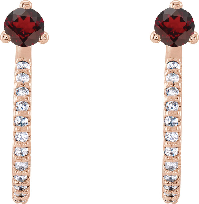 14K Gold Round Natural Mozambique Garnet Accented J-Hoop Earrings - Rose Gold - view 2