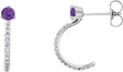 14K Gold Round Natural Amethyst Accented J-Hoop Earrings - White Gold