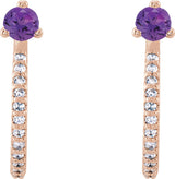14K Gold Round Natural Amethyst Accented J-Hoop Earrings - Rose Gold - view 2